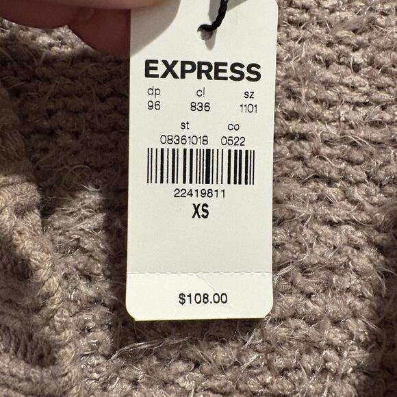 NWT Express Sweater Womens XS Tan Mocha Hooded Open Front Cardigan Cozy Fuzzy - Picture 5 of 13